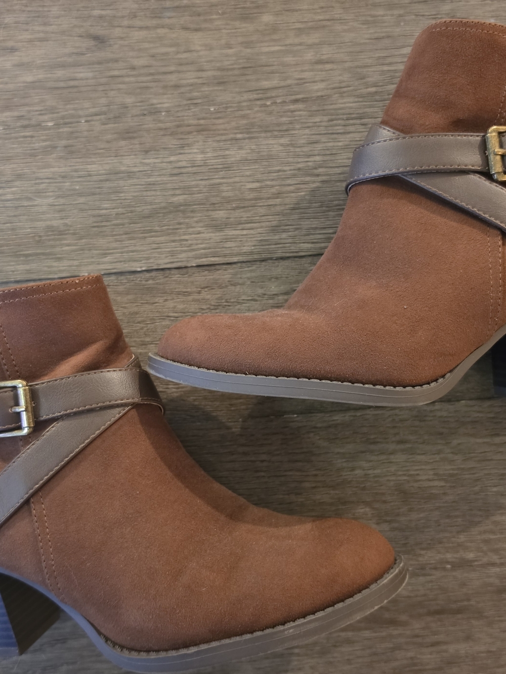 Women's Brown Suede Ankle Boot with Buckle Strap And Zipper